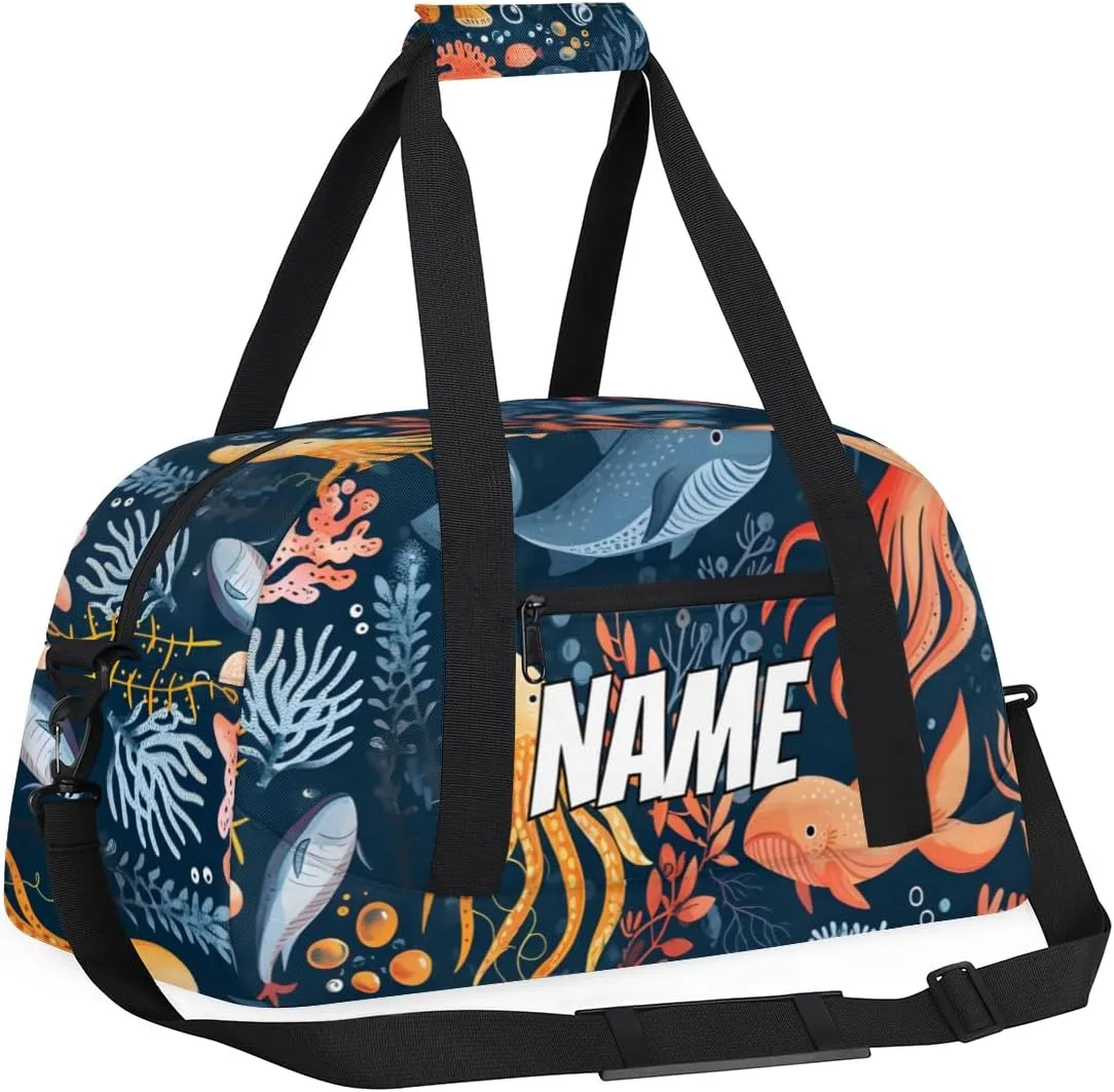 Personalized Custom Gym Bag for Women Men Carry on Deep Sea Travel Duffel Tote Underwater World Overnight Workout Weekender Bag