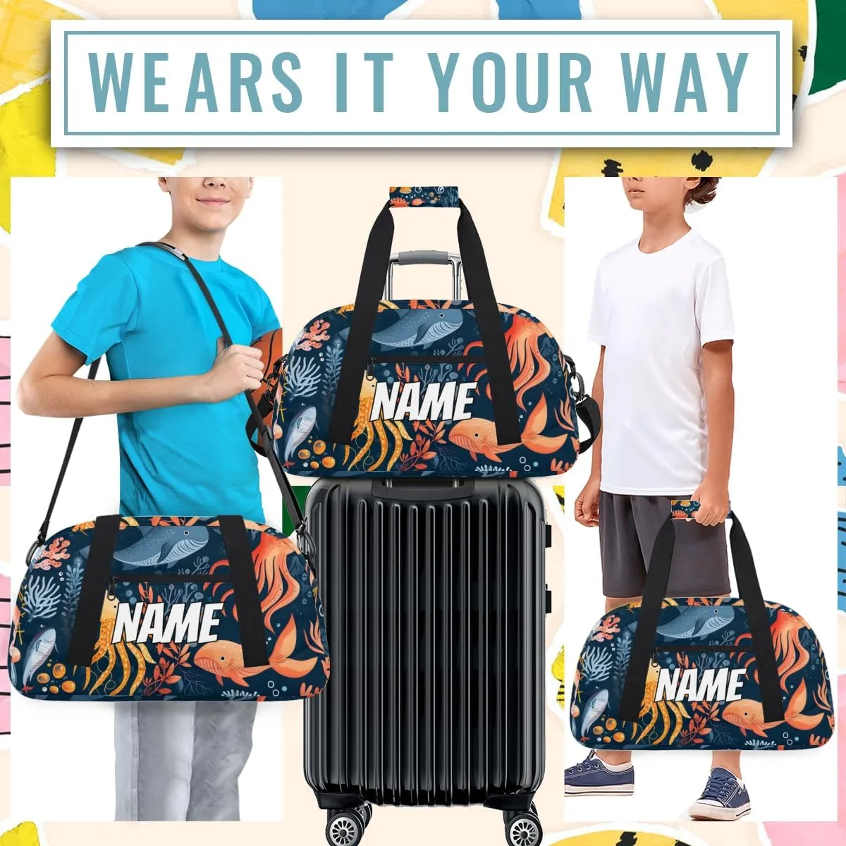 Personalized Custom Gym Bag for Women Men Carry on Deep Sea Travel Duffel Tote Underwater World Overnight Workout Weekender Bag