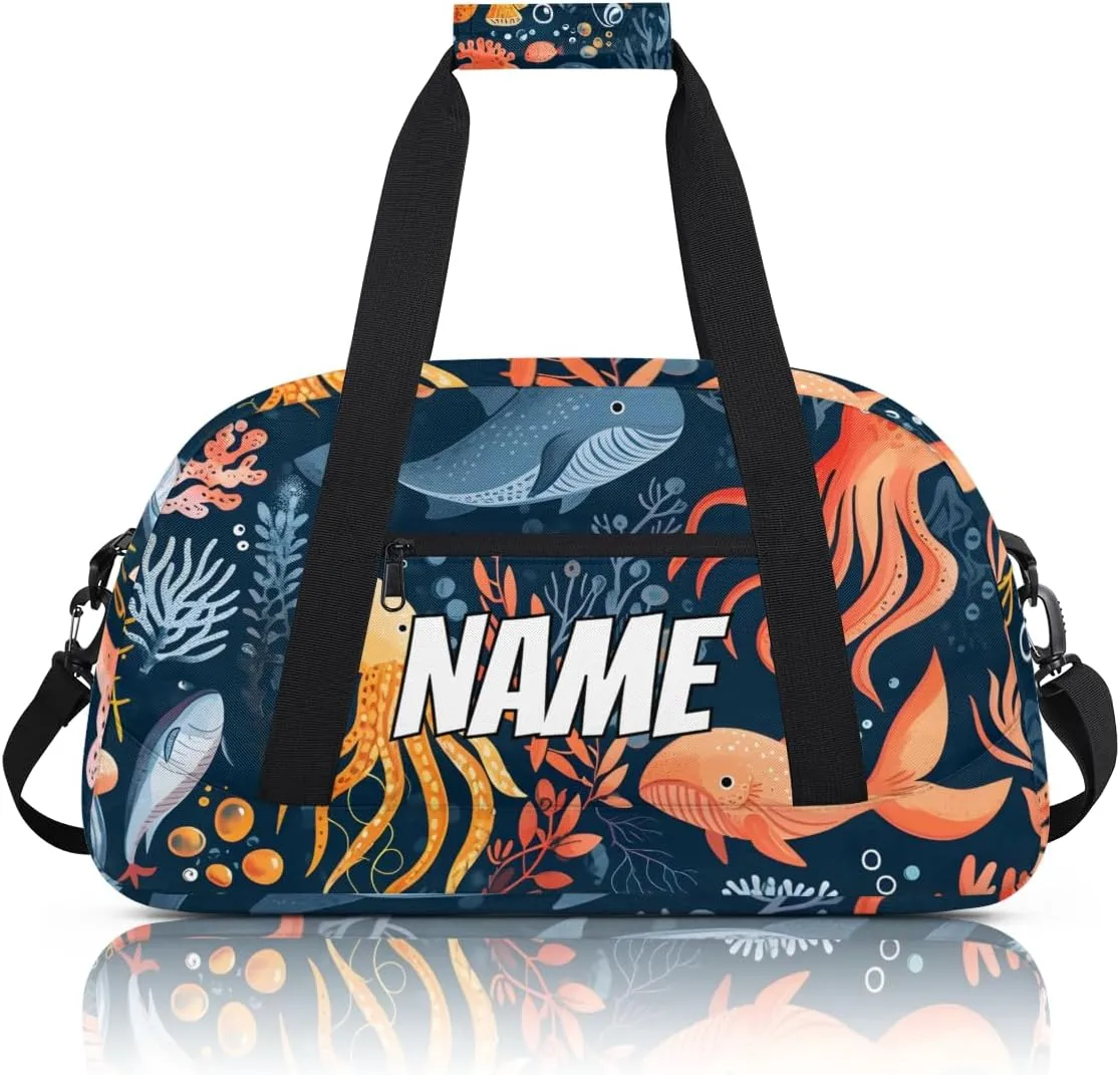 Personalized Custom Gym Bag for Women Men Carry on Deep Sea Travel Duffel Tote Underwater World Overnight Workout Weekender Bag