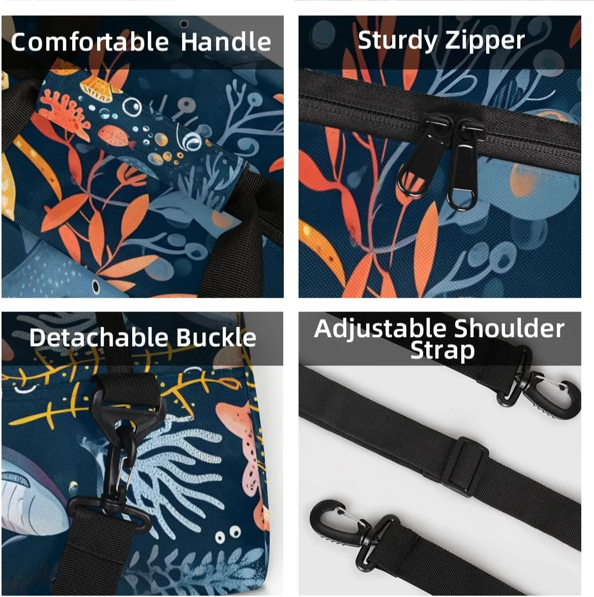 Personalized Custom Gym Bag for Women Men Carry on Deep Sea Travel Duffel Tote Underwater World Overnight Workout Weekender Bag
