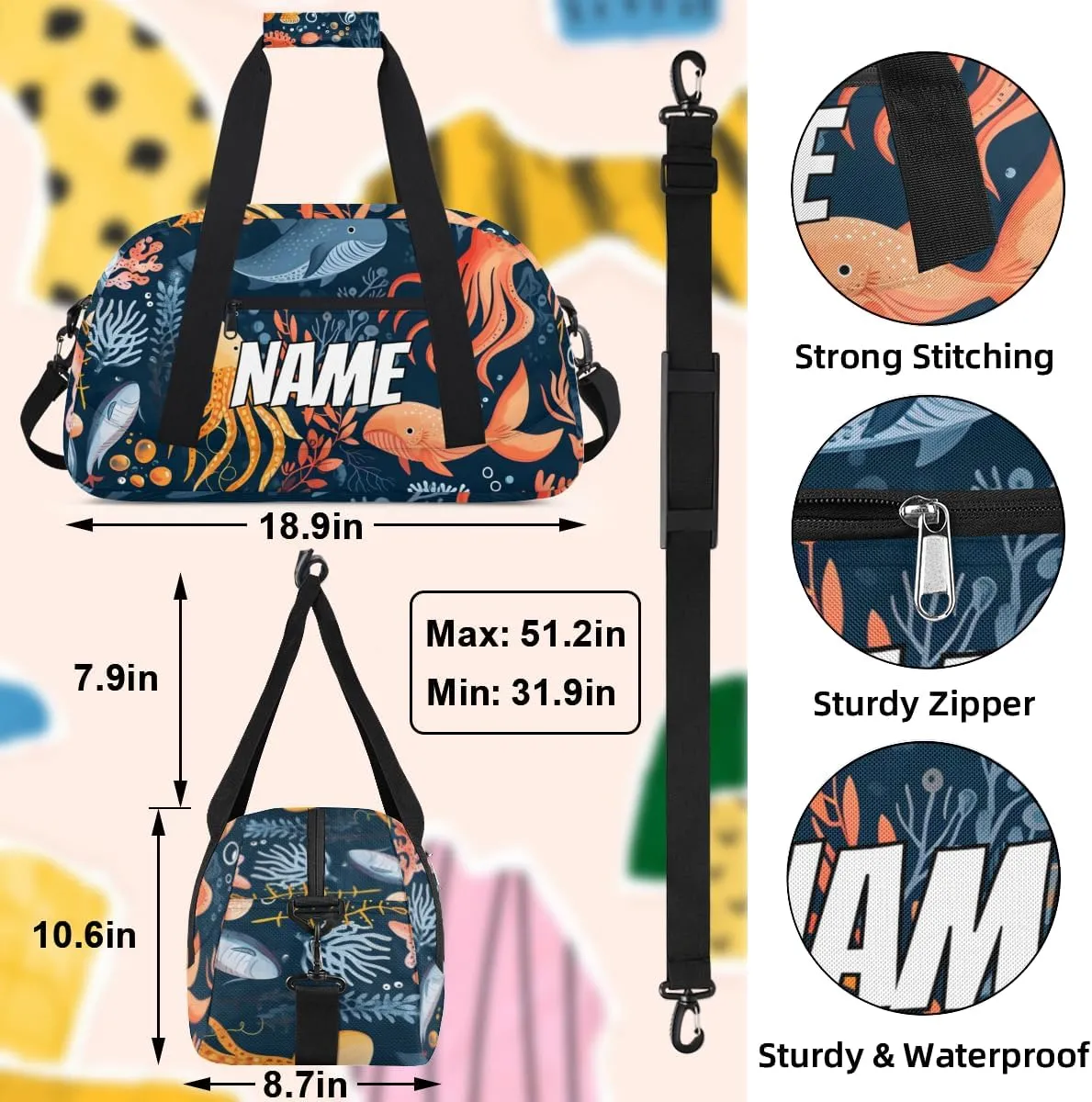 Personalized Custom Gym Bag for Women Men Carry on Deep Sea Travel Duffel Tote Underwater World Overnight Workout Weekender Bag