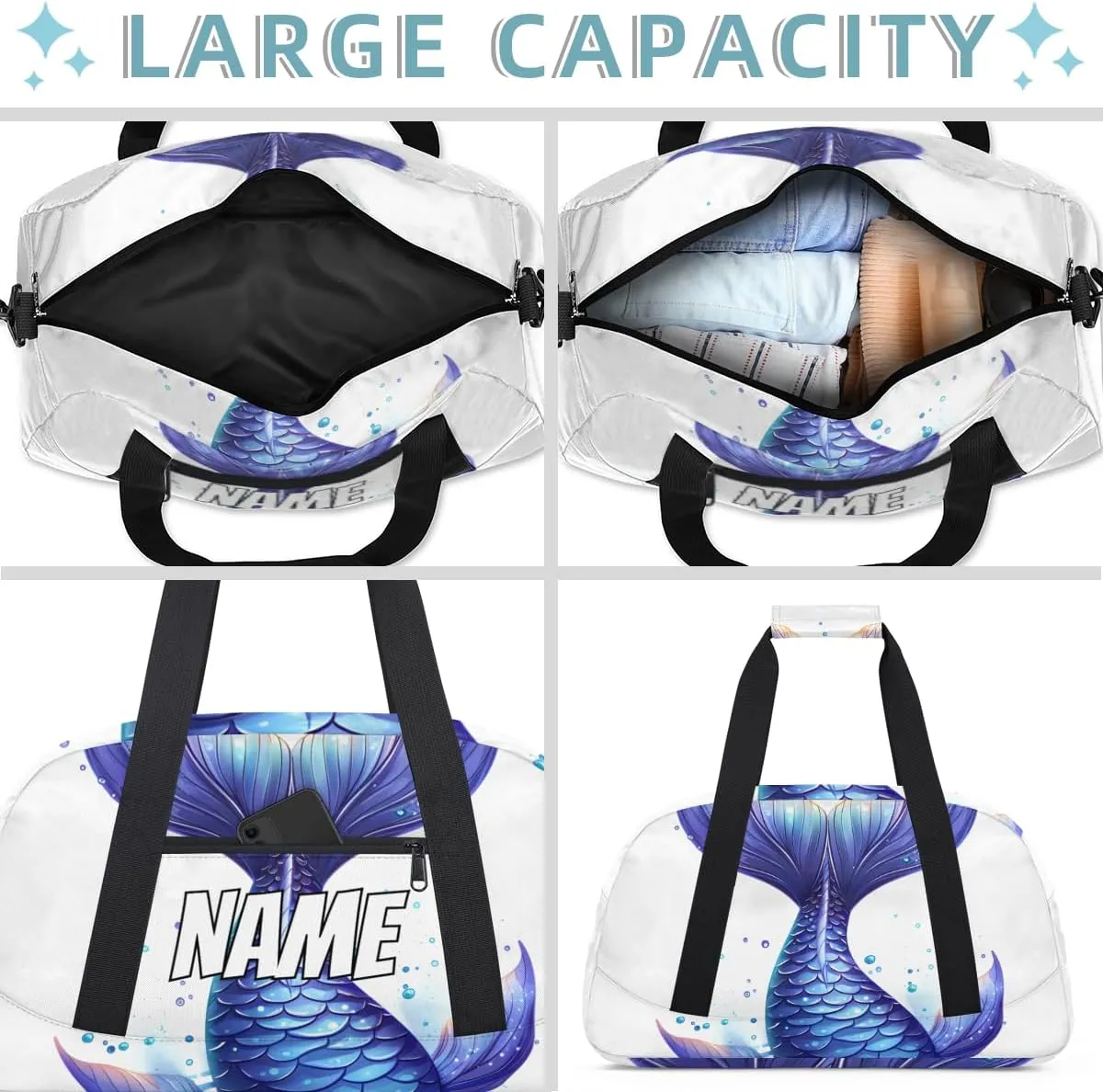 Personalized Custom Gym Bag for Women Men Carry on Fantasy Tail Travel Duffel Tote Watercolor Art Overnight Workout Weekender Bag