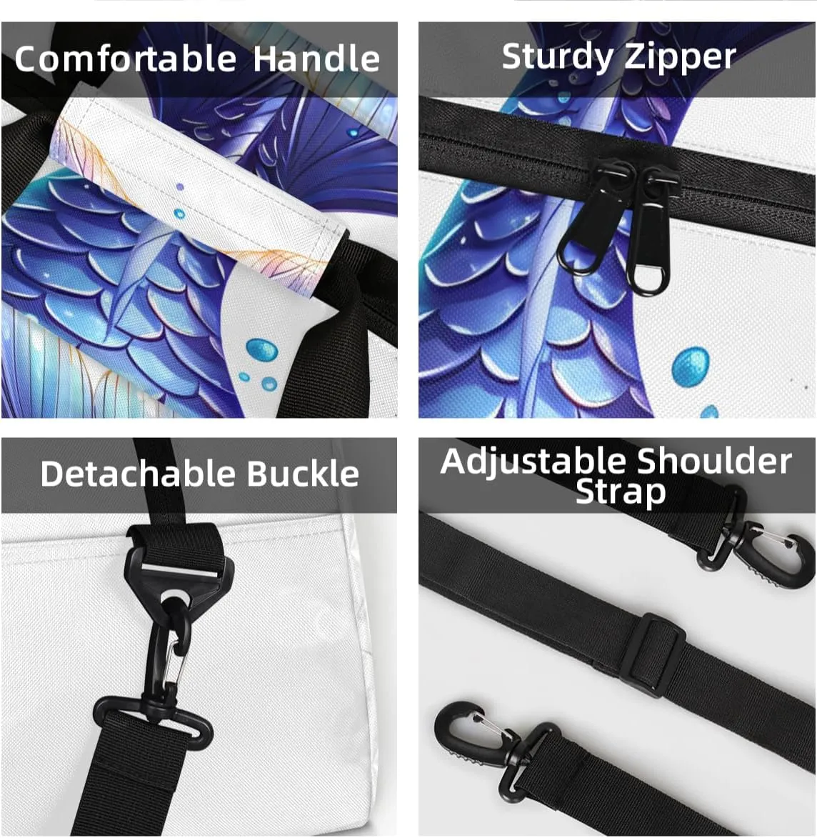 Personalized Custom Gym Bag for Women Men Carry on Fantasy Tail Travel Duffel Tote Watercolor Art Overnight Workout Weekender Bag