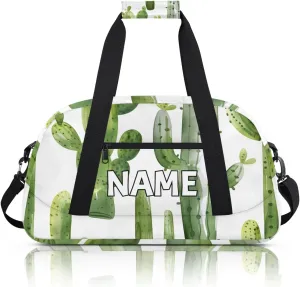 Personalized Custom Gym Bag for Women Men Carry on Green Cactus Travel Duffel Tote Tropical Cactus Overnight Workout Weekender Bag