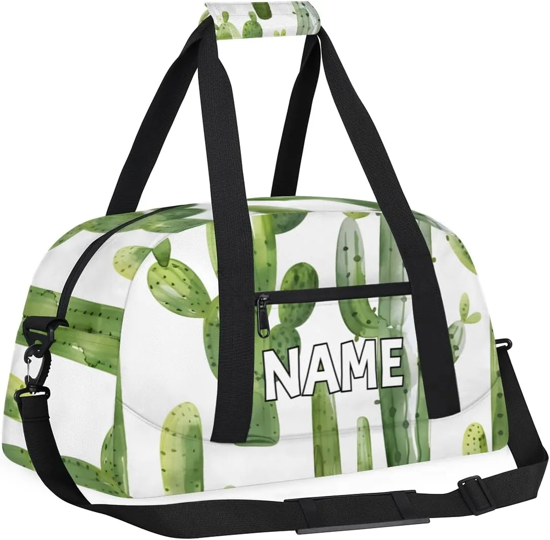 Personalized Custom Gym Bag for Women Men Carry on Green Cactus Travel Duffel Tote Tropical Cactus Overnight Workout Weekender Bag