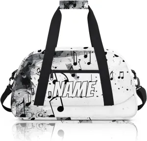 Personalized Custom Gym Bag for Women Men Carry on Musical Notes Travel Duffel Tote Black Grey Overnight Workout Weekender Bag