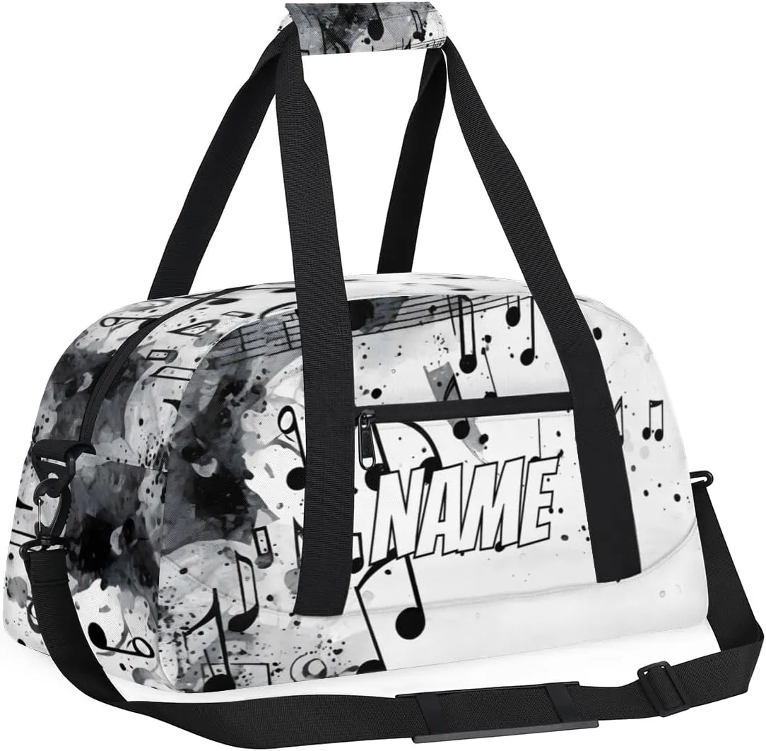 Personalized Custom Gym Bag for Women Men Carry on Musical Notes Travel Duffel Tote Black Grey Overnight Workout Weekender Bag