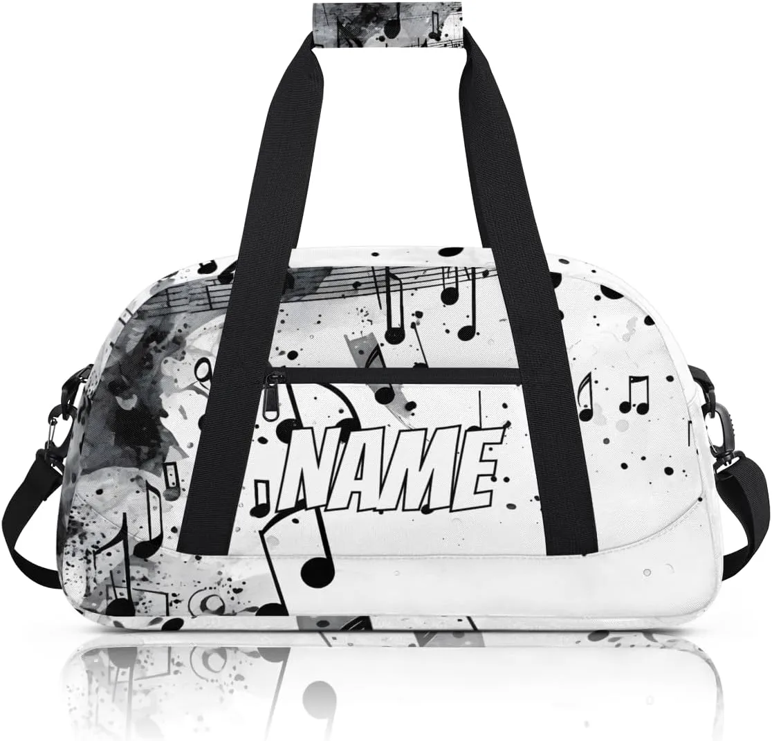 Personalized Custom Gym Bag for Women Men Carry on Musical Notes Travel Duffel Tote Black Grey Overnight Workout Weekender Bag