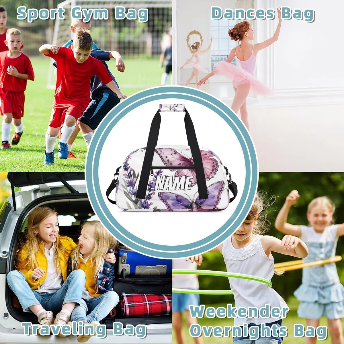 Personalized Custom Gym Bag for Women Men Carry on Purple Pink Butterfly Travel Duffel Tote Purple Lavender Overnight Workout Weekender Bag