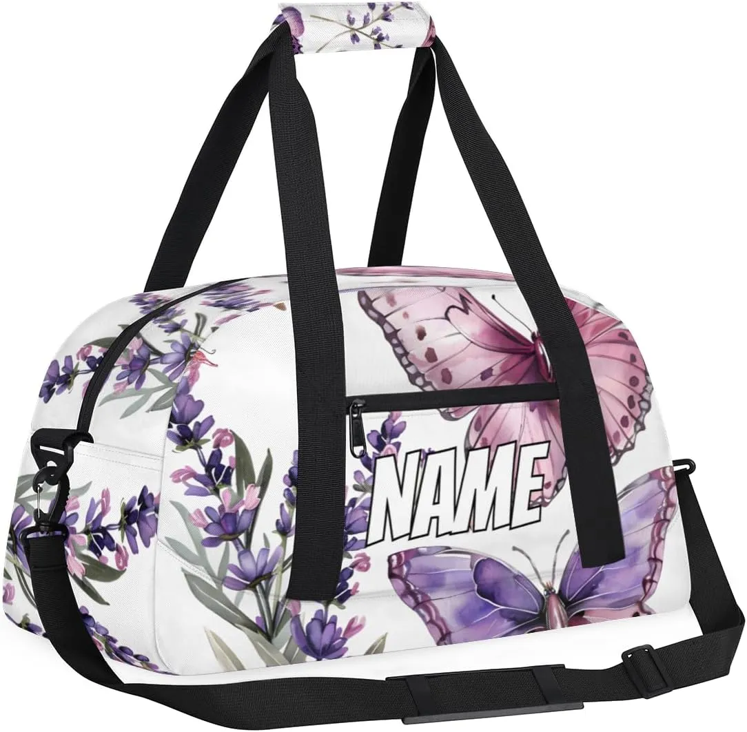Personalized Custom Gym Bag for Women Men Carry on Purple Pink Butterfly Travel Duffel Tote Purple Lavender Overnight Workout Weekender Bag