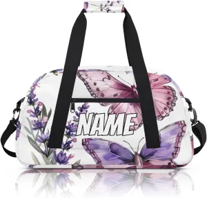 Personalized Custom Gym Bag for Women Men Carry on Purple Pink Butterfly Travel Duffel Tote Purple Lavender Overnight Workout Weekender Bag