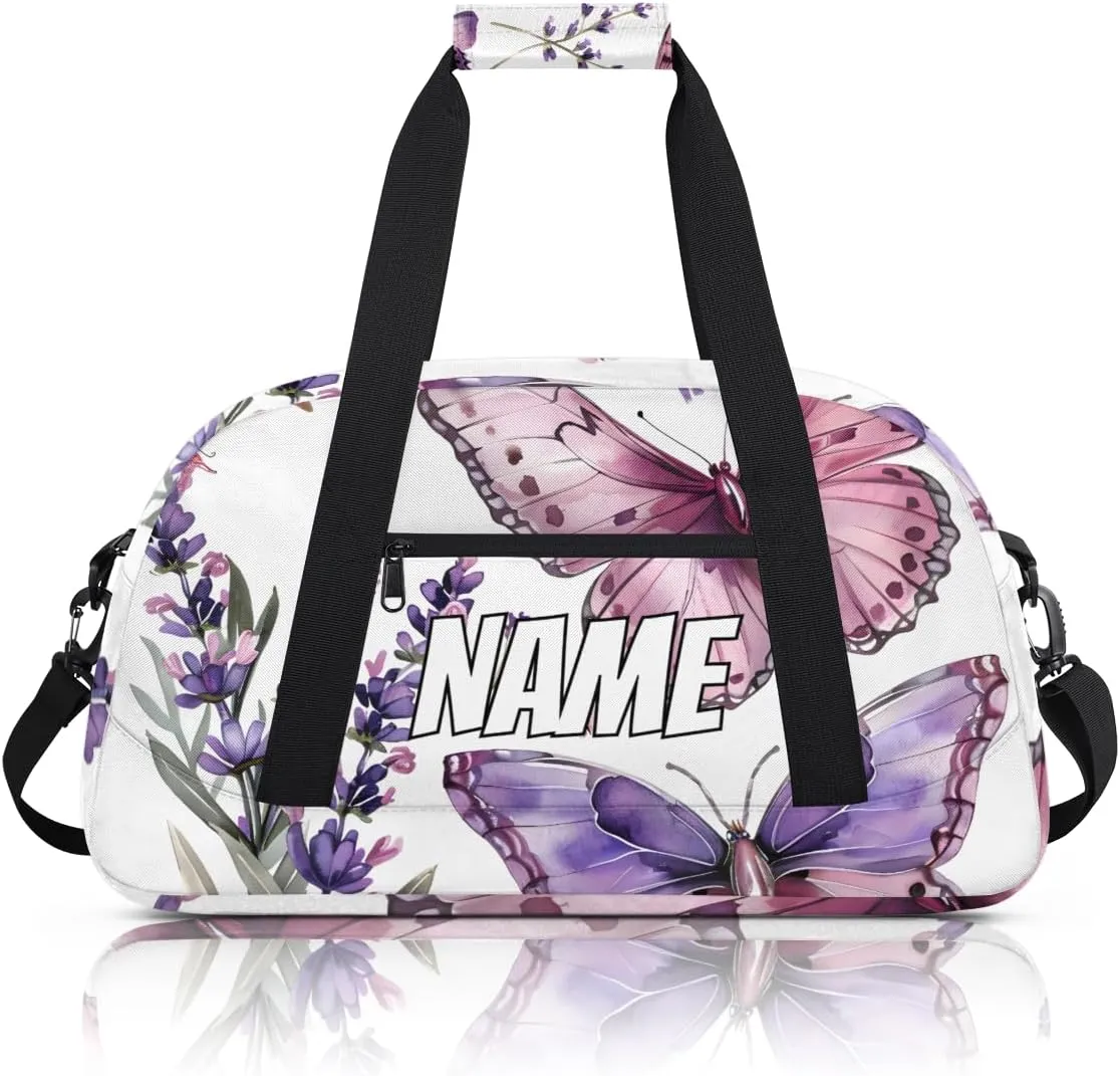 Personalized Custom Gym Bag for Women Men Carry on Purple Pink Butterfly Travel Duffel Tote Purple Lavender Overnight Workout Weekender Bag