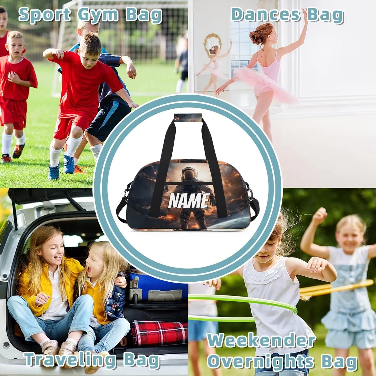 Personalized Custom Gym Bag for Women Men Carry on Space Astronaut Travel Duffel Tote Universe Modern Overnight Workout Weekender Bag