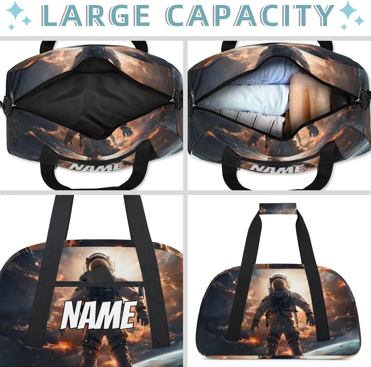 Personalized Custom Gym Bag for Women Men Carry on Space Astronaut Travel Duffel Tote Universe Modern Overnight Workout Weekender Bag