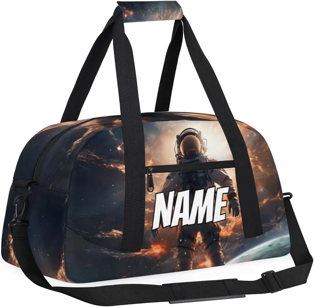 Personalized Custom Gym Bag for Women Men Carry on Space Astronaut Travel Duffel Tote Universe Modern Overnight Workout Weekender Bag