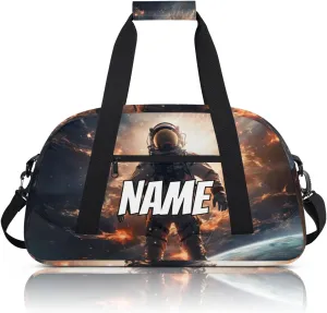 Personalized Custom Gym Bag for Women Men Carry on Space Astronaut Travel Duffel Tote Universe Modern Overnight Workout Weekender Bag