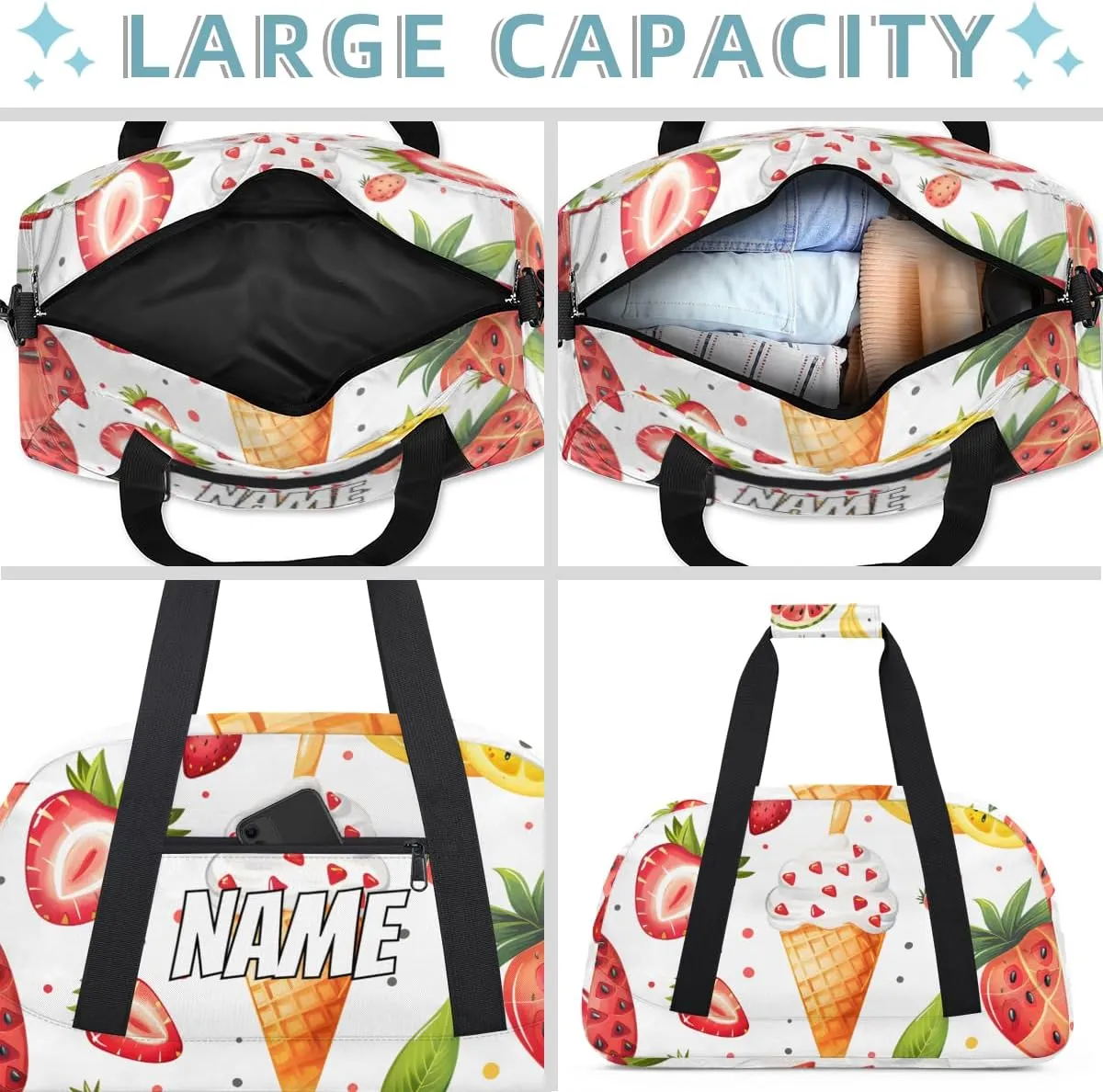 Personalized Custom Gym Bag for Women Men Carry on Various Fruits Travel Duffel Tote Sweet Summer Overnight Workout Weekender Bag