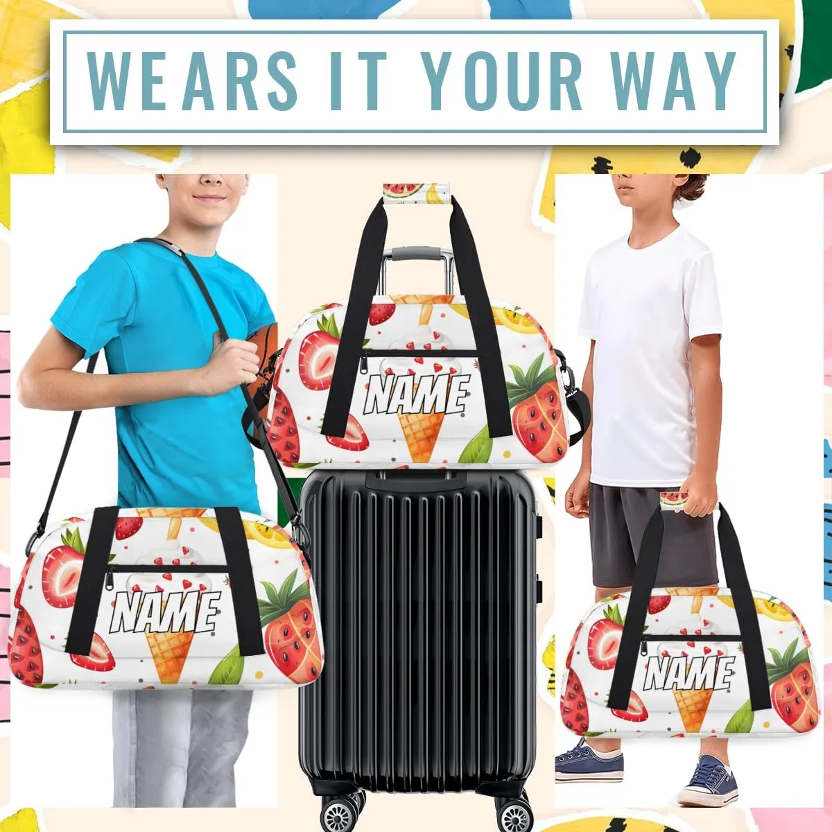 Personalized Custom Gym Bag for Women Men Carry on Various Fruits Travel Duffel Tote Sweet Summer Overnight Workout Weekender Bag