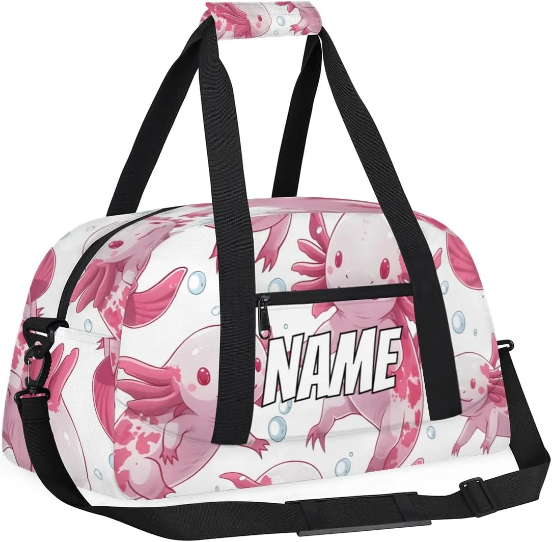 Personalized Custom Gym Bag for Women Men Carry on Watercolor Axolotl Travel Duffel Tote Cute Salamander Overnight Workout Weekender Bag