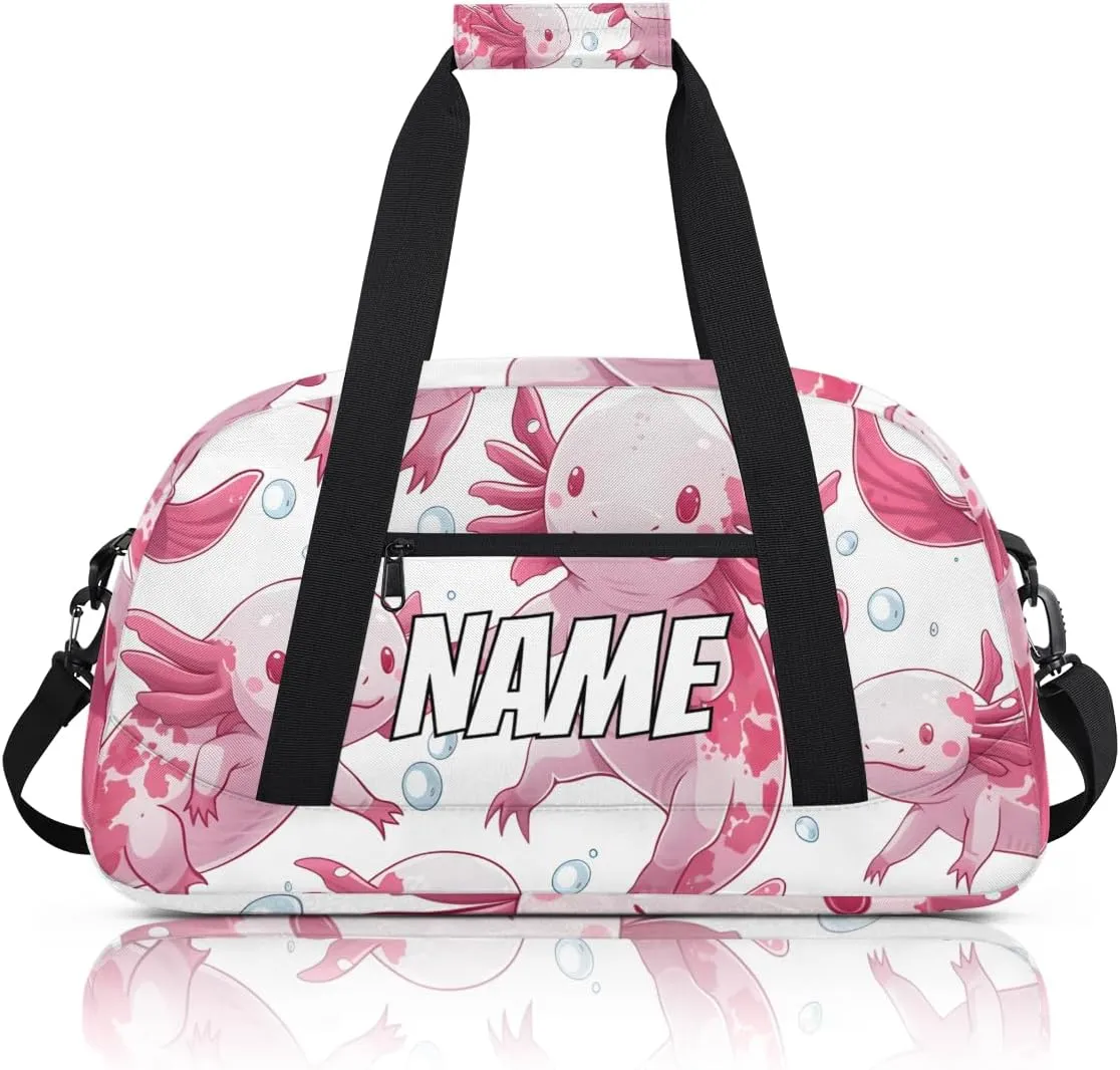 Personalized Custom Gym Bag for Women Men Carry on Watercolor Axolotl Travel Duffel Tote Cute Salamander Overnight Workout Weekender Bag