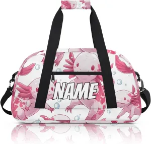 Personalized Custom Gym Bag for Women Men Carry on Watercolor Axolotl Travel Duffel Tote Cute Salamander Overnight Workout Weekender Bag