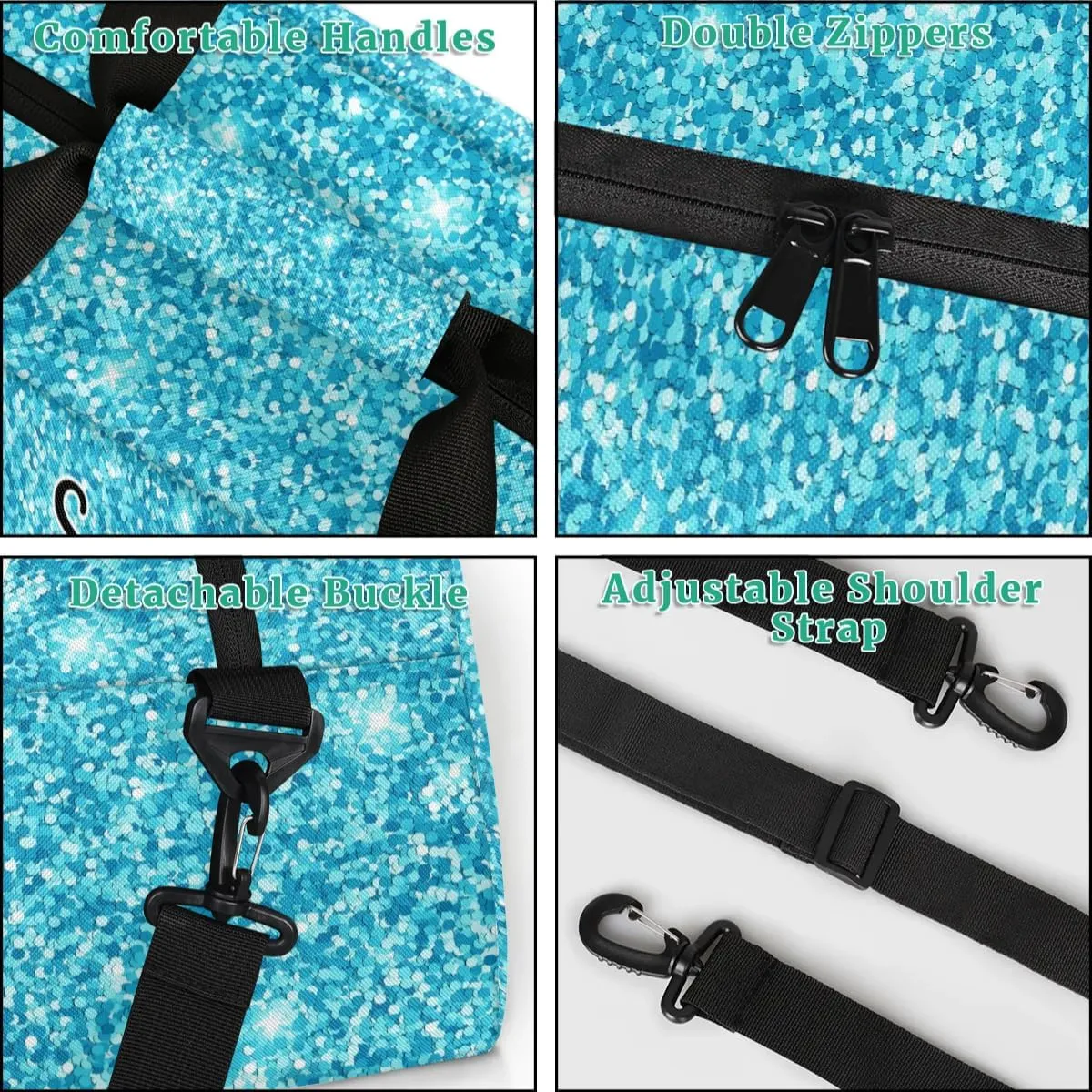 Personalized Dance Bag Gym Bags with Name Custom Sport Duffel Bag Gymnastic Training Bags Weekender Bags Travel Duffel Bag, Glitter Light Blue