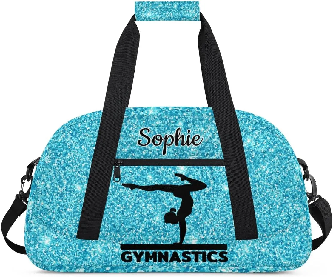 Personalized Dance Bag Gym Bags with Name Custom Sport Duffel Bag Gymnastic Training Bags Weekender Bags Travel Duffel Bag, Glitter Light Blue
