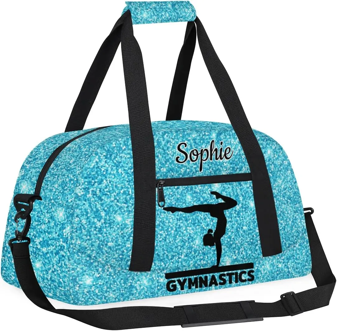 Personalized Dance Bag Gym Bags with Name Custom Sport Duffel Bag Gymnastic Training Bags Weekender Bags Travel Duffel Bag, Glitter Light Blue