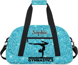 Personalized Dance Bag Gym Bags with Name Custom Sport Duffel Bag Gymnastic Training Bags Weekender Bags Travel Duffel Bag, Glitter Light Blue