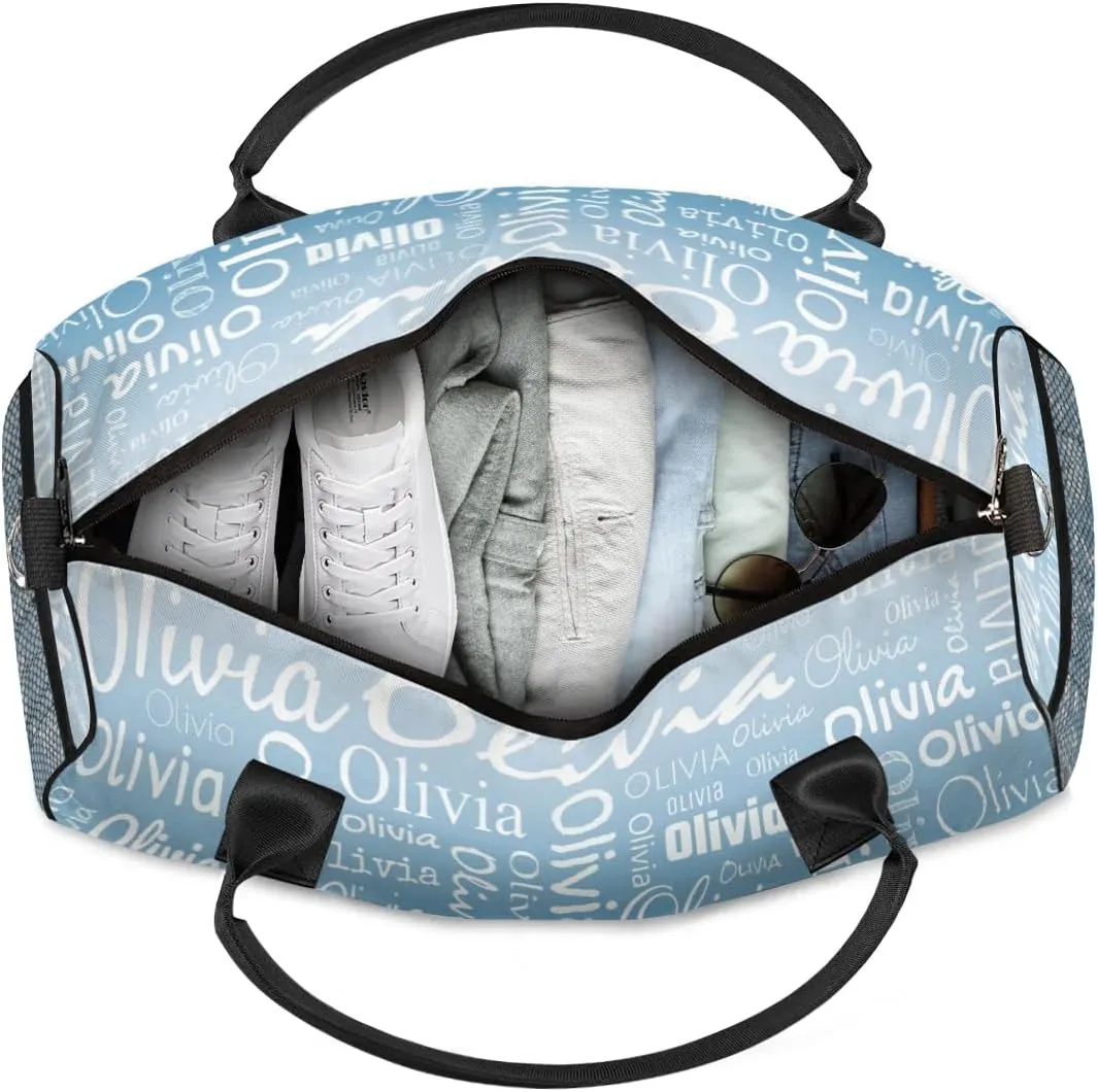Personalized Name Sport Duffel Bags, Custom Dance Gym Duffel Bag for Women Men, Customized Gymnastics Ballet Bag Overnight Weekender Bag, Blue Gradient