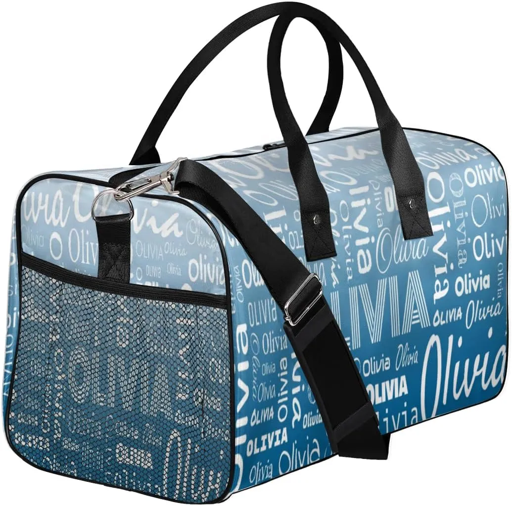 Personalized Name Sport Duffel Bags, Custom Dance Gym Duffel Bag for Women Men, Customized Gymnastics Ballet Bag Overnight Weekender Bag, Blue Gradient