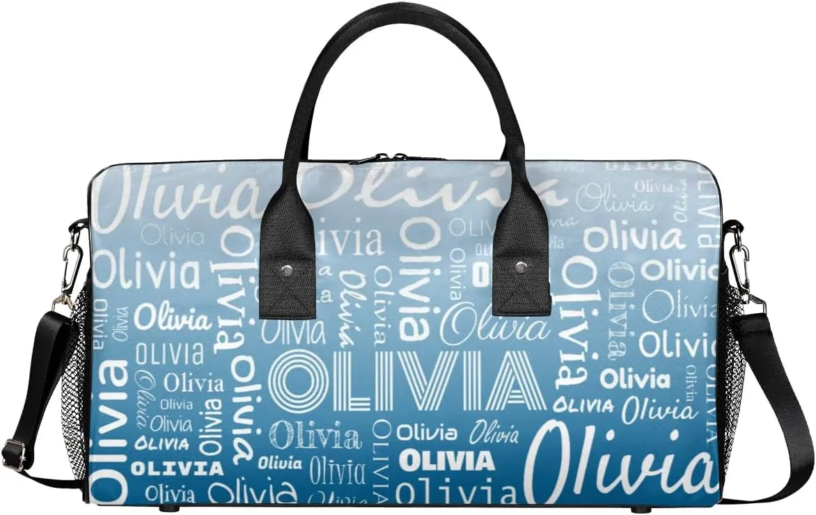 Personalized Name Sport Duffel Bags, Custom Dance Gym Duffel Bag for Women Men, Customized Gymnastics Ballet Bag Overnight Weekender Bag, Blue Gradient