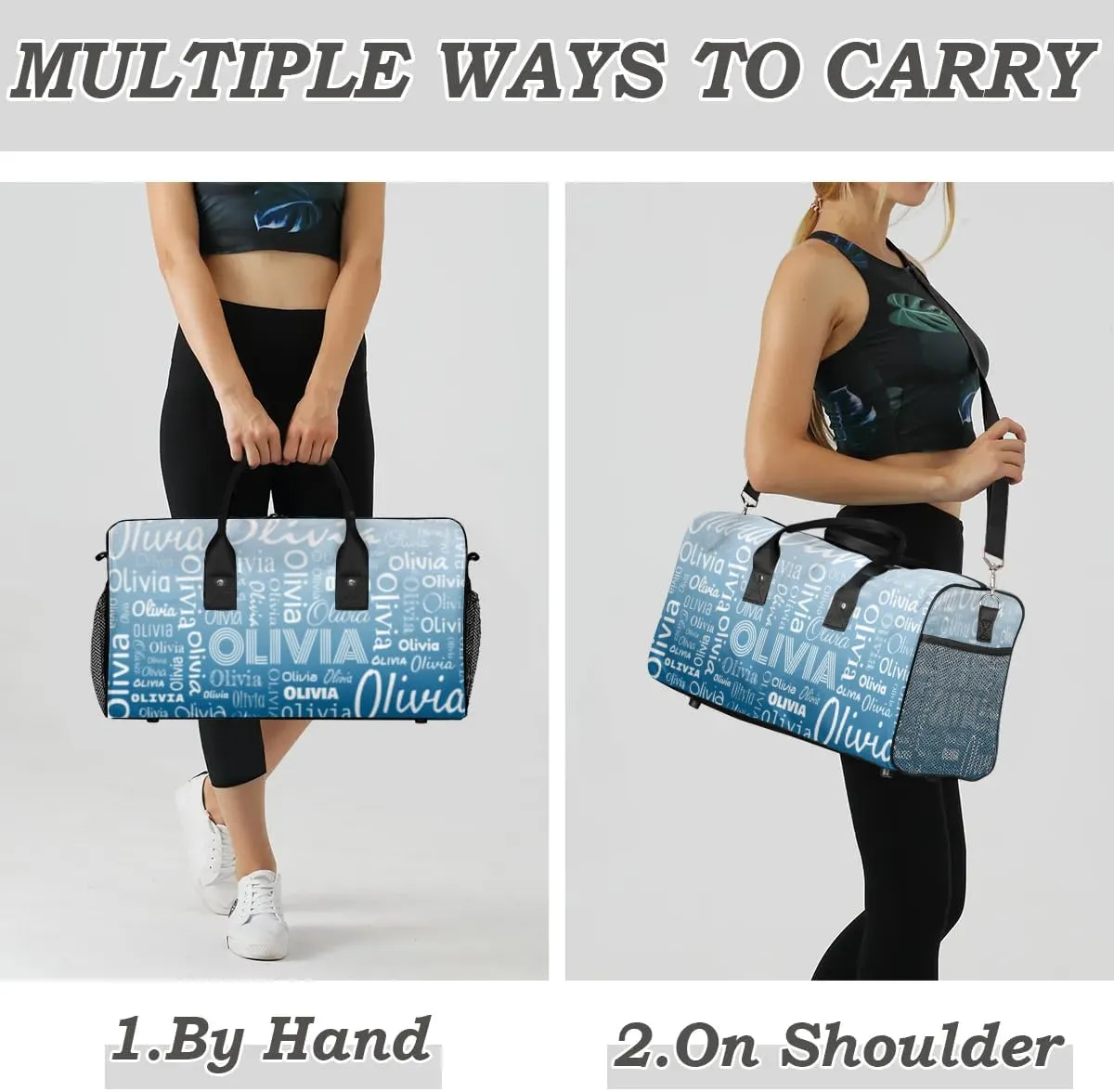 Personalized Name Sport Duffel Bags, Custom Dance Gym Duffel Bag for Women Men, Customized Gymnastics Ballet Bag Overnight Weekender Bag, Blue Gradient