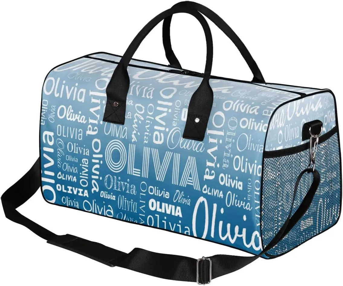 Personalized Name Sport Duffel Bags, Custom Dance Gym Duffel Bag for Women Men, Customized Gymnastics Ballet Bag Overnight Weekender Bag, Blue Gradient