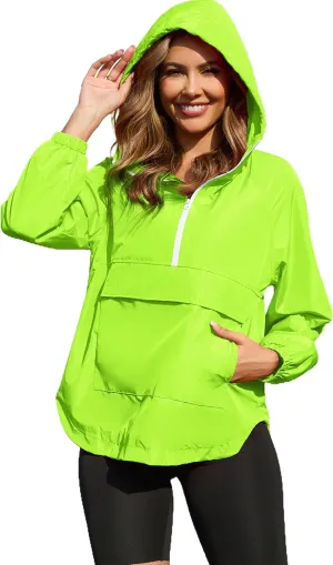 PESION Womens Packable Waterproof Raincoat Lightweight Rain Jacket, Running Cycling Hiking Windbreaker Pullover Jackets