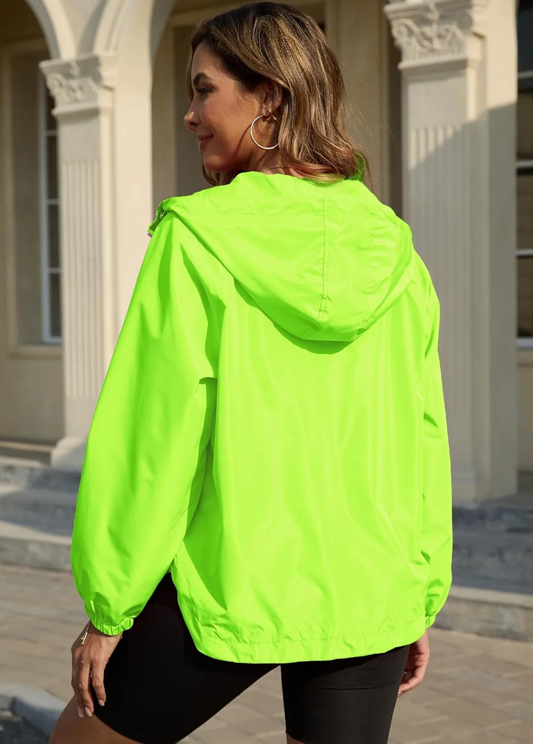 PESION Womens Packable Waterproof Raincoat Lightweight Rain Jacket, Running Cycling Hiking Windbreaker Pullover Jackets