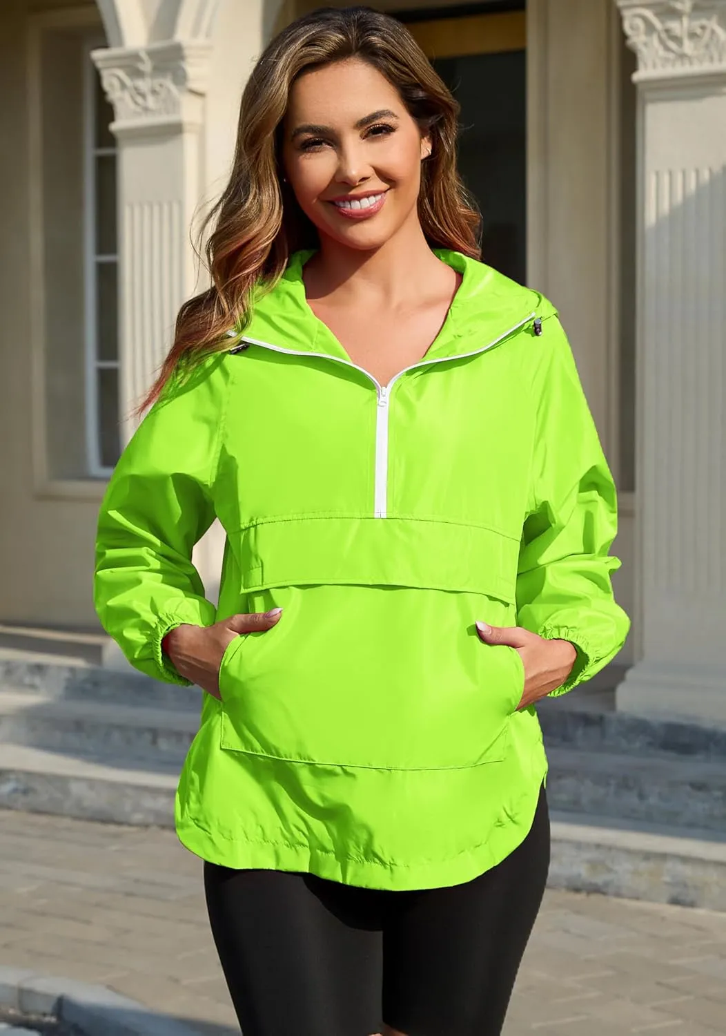 PESION Womens Packable Waterproof Raincoat Lightweight Rain Jacket, Running Cycling Hiking Windbreaker Pullover Jackets