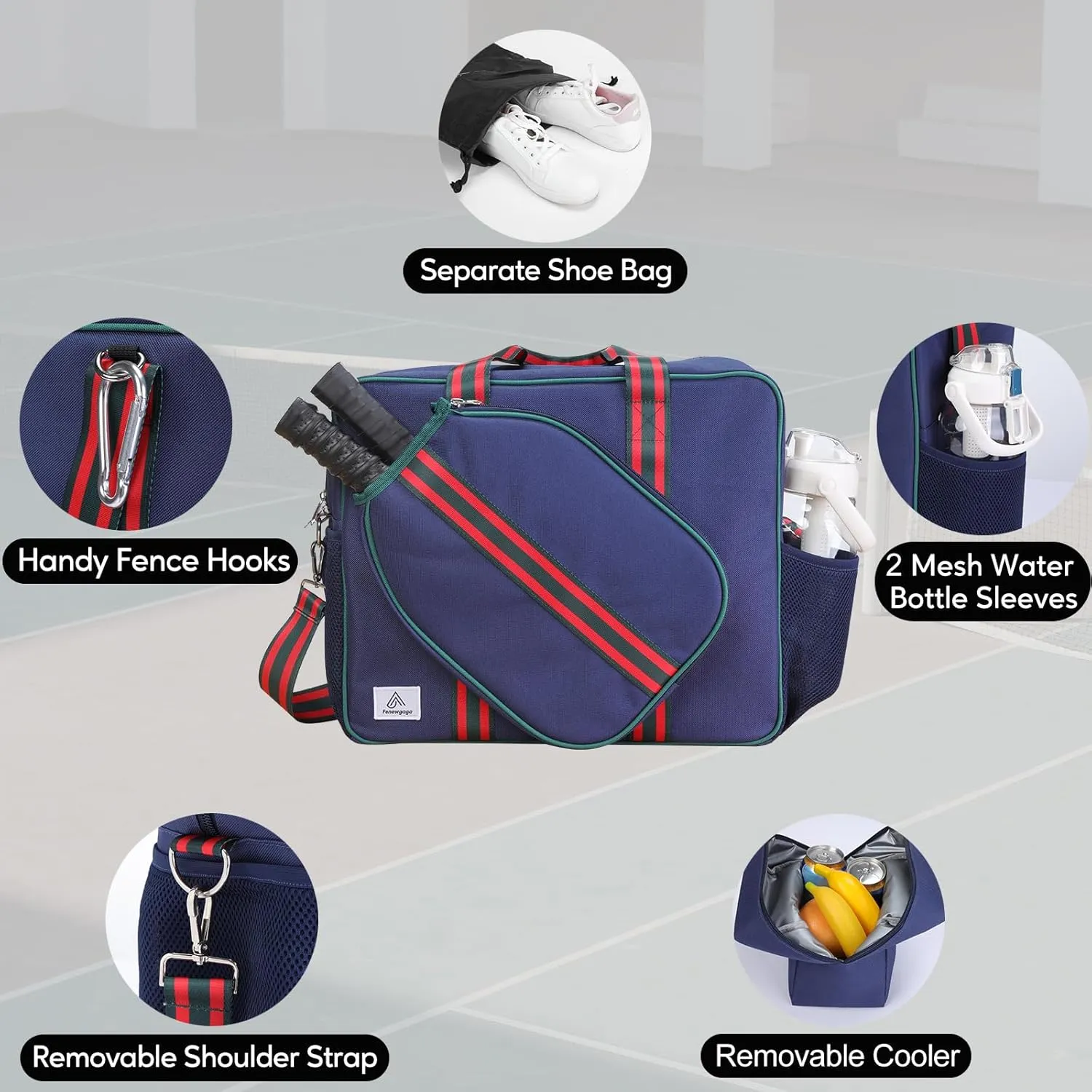 Pickleball Bags for Women&Man | Pickleball Bags with Insulated Drink Cooler Bag Fence Hooks | Pickleball Gift