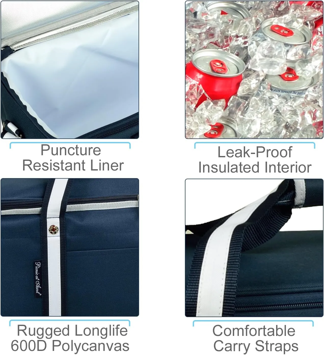 Picnic at Ascot 64 Can Capacity Semi Rigid Collapsible Leakproof Cooler - Designed & Quality Approved in The USA -Navy 2 Pack