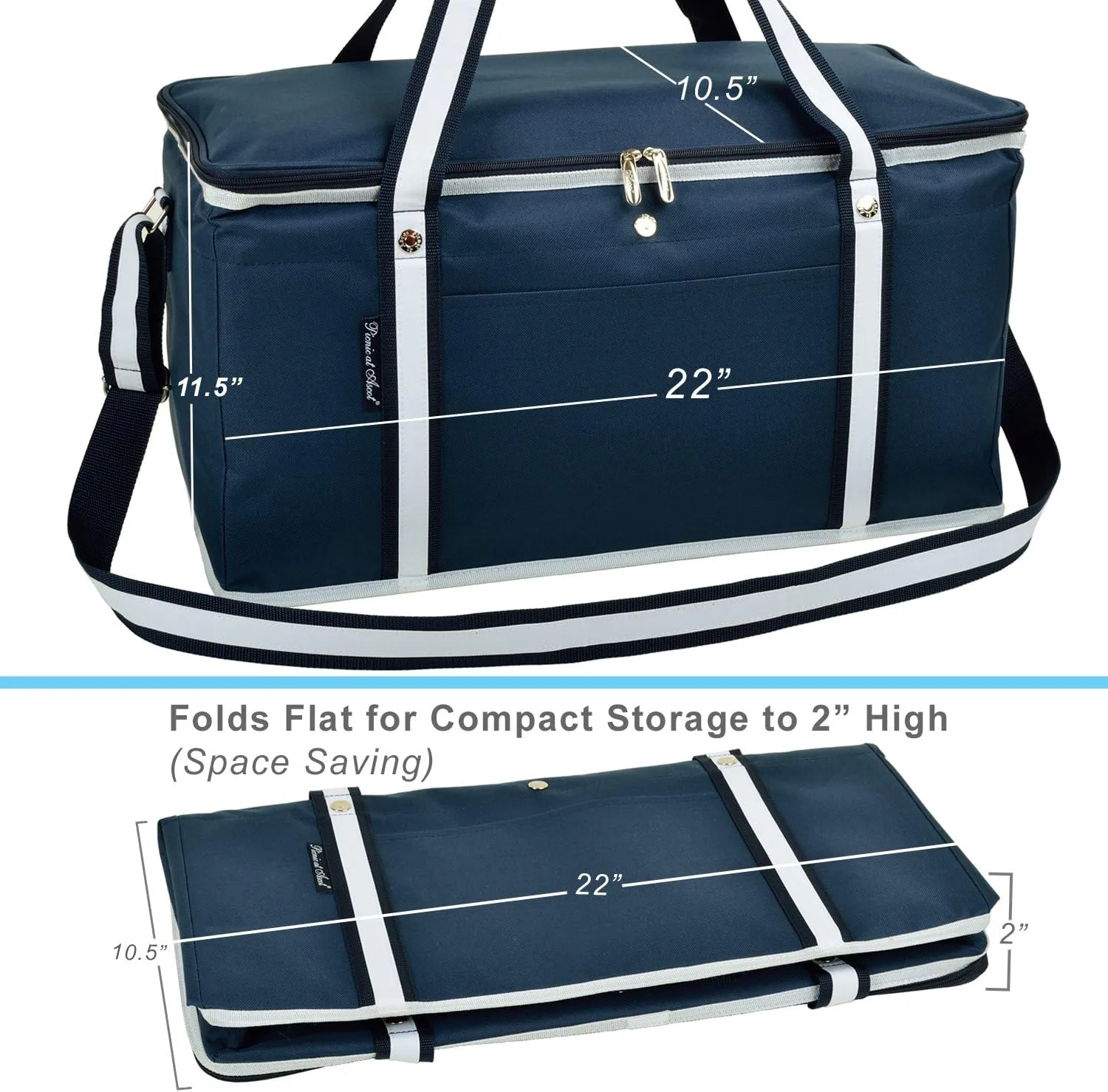 Picnic at Ascot 64 Can Capacity Semi Rigid Collapsible Leakproof Cooler - Designed & Quality Approved in The USA -Navy 2 Pack