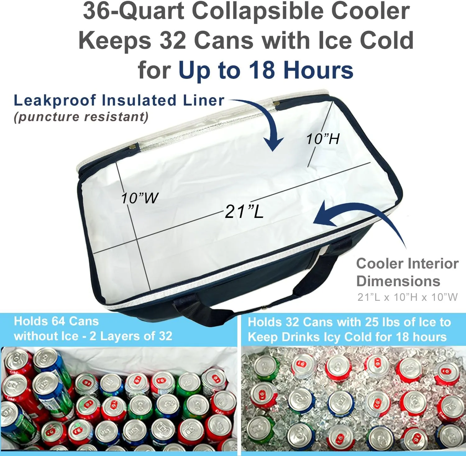 Picnic at Ascot 64 Can Capacity Semi Rigid Collapsible Leakproof Cooler - Designed & Quality Approved in The USA -Navy 2 Pack