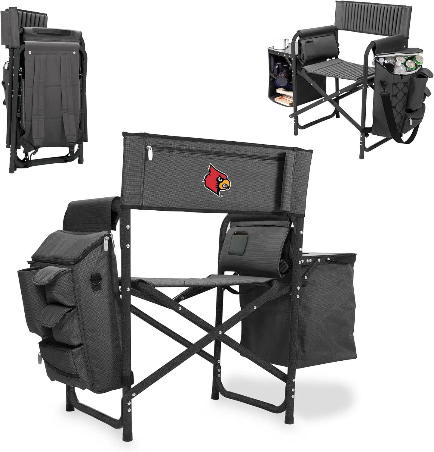 PICNIC TIME NCAA Louisville Cardinals Fusion Camping Chair with Side Table and Soft Cooler - Beach Chair for Adults - Lawn Chair