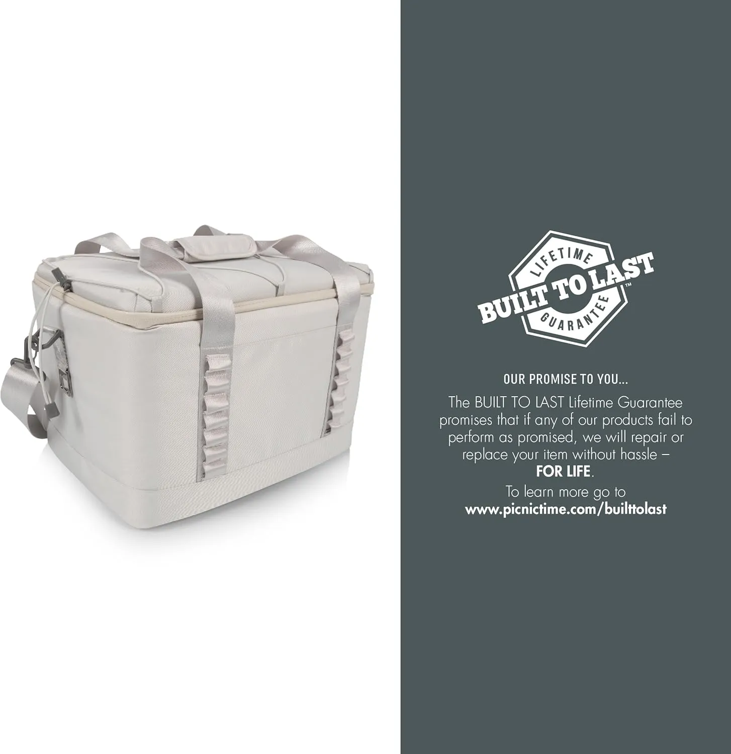 PICNIC TIME Tarana Superthick Cooler Bag with Removable Shoulder Strap, 24 Can Insulated Soft Cooler, Insulated Camping Cooler, Picnic Cooler, (Halo Gray)
