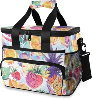 Pineapple Strawberry Orange Tropical Cooler Bag Insulated Cooler Soft Sided Cooler 24 Can Portable Picnic Bag Large Leakproof Lunch Bag Box for Beach Grocery Camping Travel Car Men Women