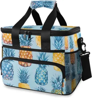 Pineapple Tropical Fruit Blue Cooler Bag Insulated Cooler Soft Sided Cooler 24 Can Portable Picnic Bag Large Leakproof Lunch Bag Box for Beach Grocery Camping Travel Car Men Women