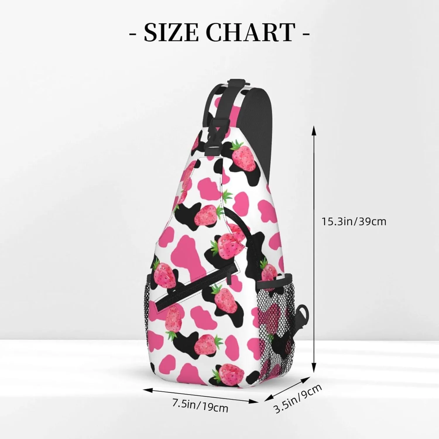 Pink Black Cow Print Pink Strawberry Cross Chest Bag Diagonally Hiking Crossbody Bag Travel Shoulder Daypack Lightweight Sling Backpack Cycling Daypacks Fitness Chest Backpacks