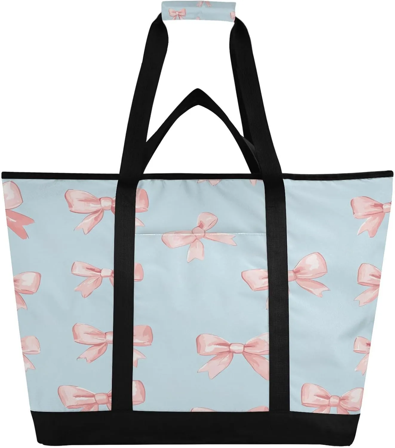Pink Bows Reusable Insulated Lunchbox Cooler Bag, Leakproof Kitchen Grocery Bag Collapsible Portable Cooler Tote Bag for Picnic, Camping, Office, Travel