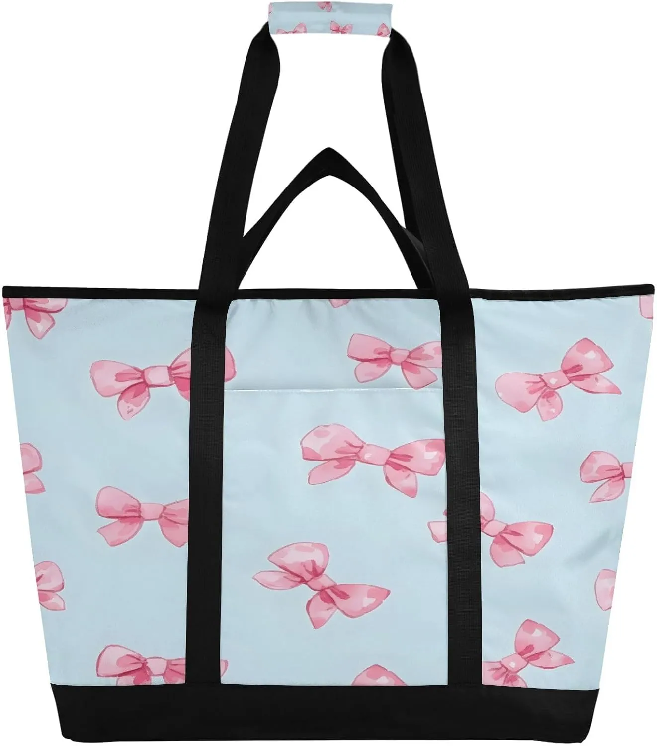Pink Bows Reusable Insulated Lunchbox Cooler Bag, Leakproof Kitchen Grocery Bag Collapsible Portable Cooler Tote Bag for Picnic, Camping, Office, Travel