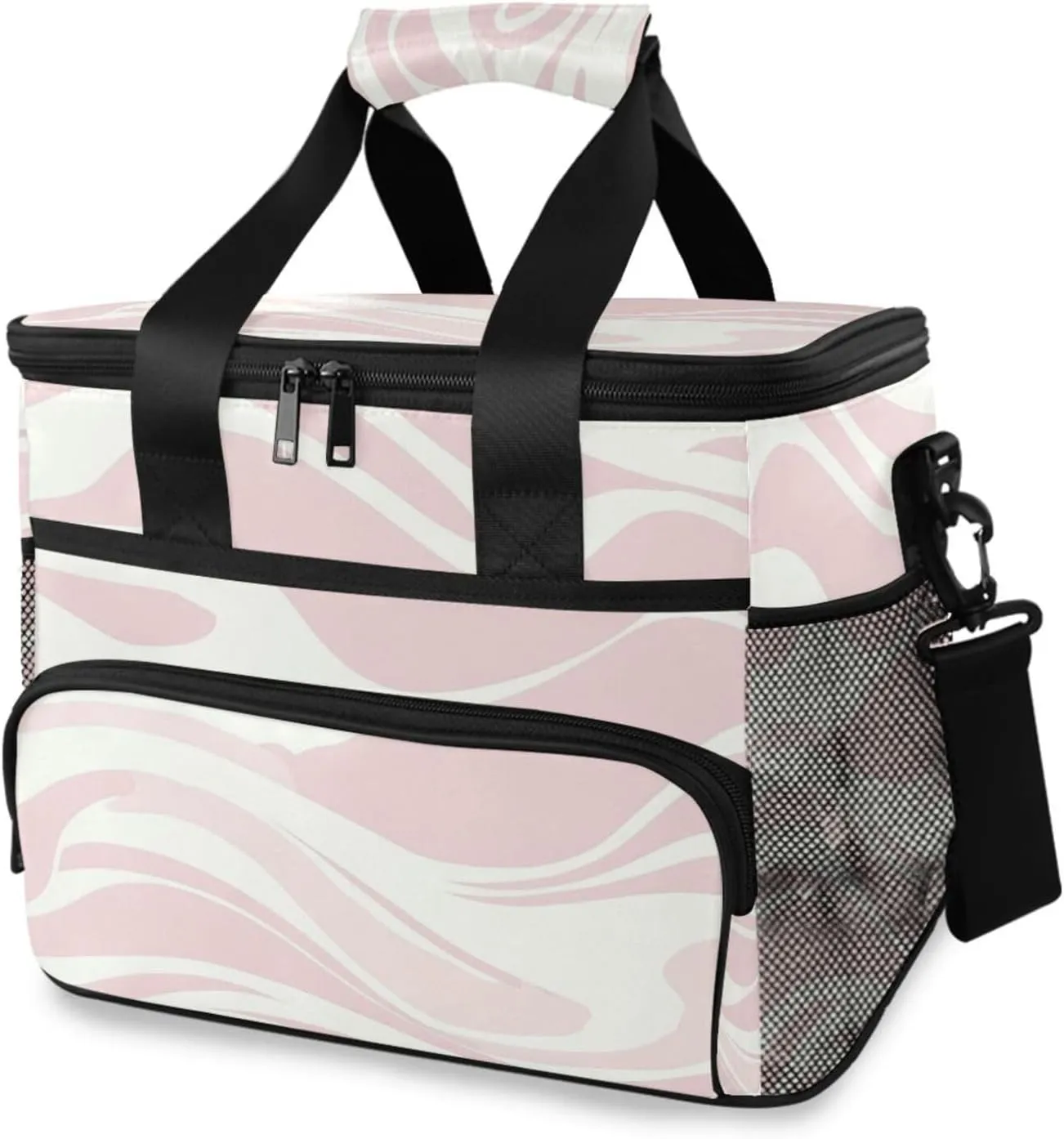 Pink Wave Stripes Cooler Bag Insulated Cooler Soft Sided Cooler 24 Can Portable Picnic Bag Large Leakproof Lunch Bag Box for Beach Grocery Camping Travel Car Men Women