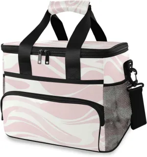 Pink Wave Stripes Cooler Bag Insulated Cooler Soft Sided Cooler 24 Can Portable Picnic Bag Large Leakproof Lunch Bag Box for Beach Grocery Camping Travel Car Men Women